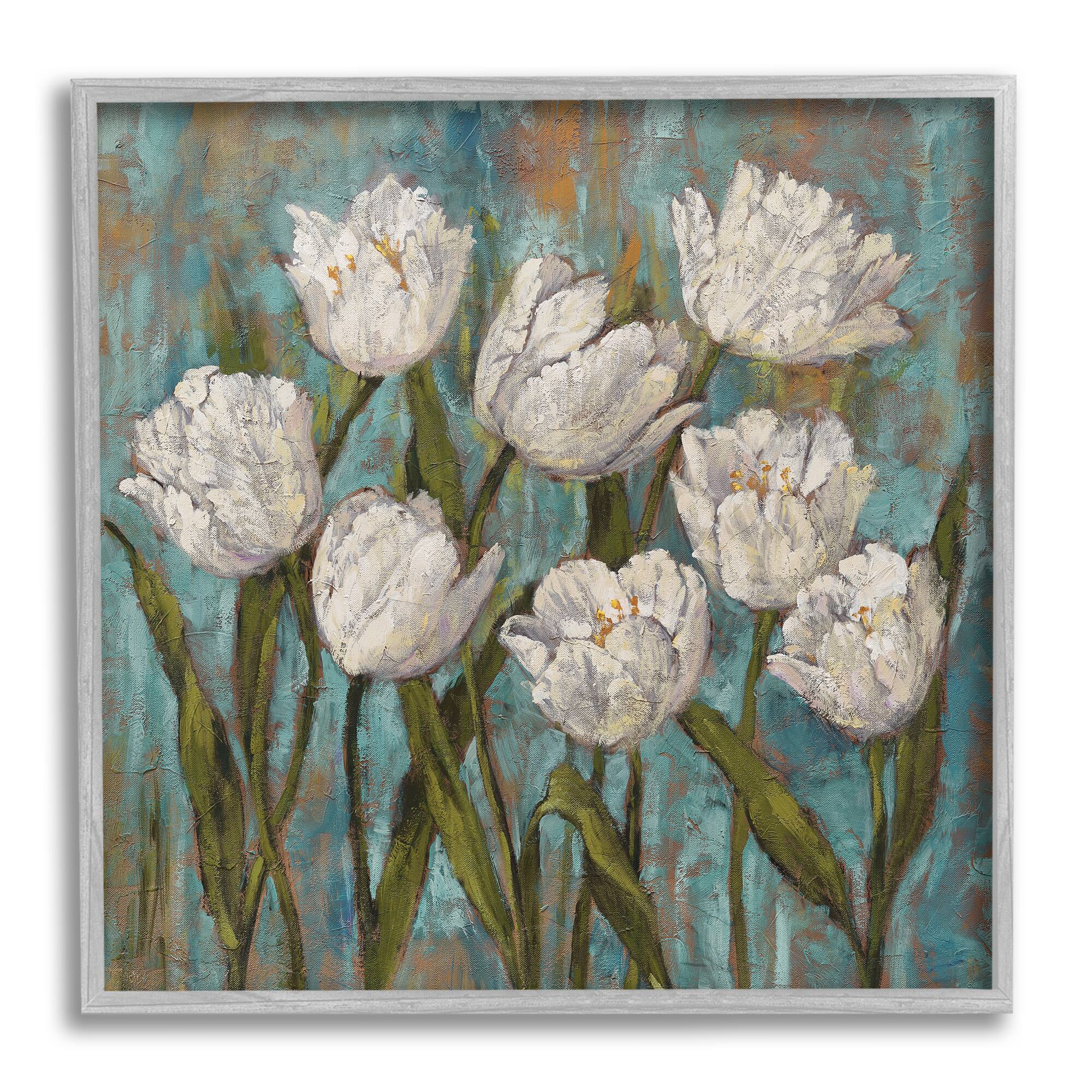 Stupell Industries Vintage Country White Tulips over Distressed Soft Blue in Frame Wall Art